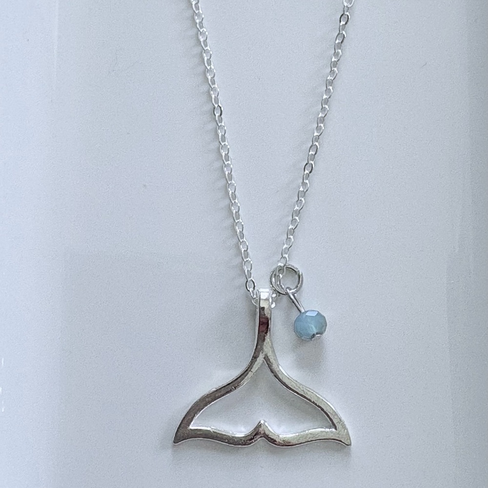 HANDMADE Mermaid tail and blue beaded charm necklace